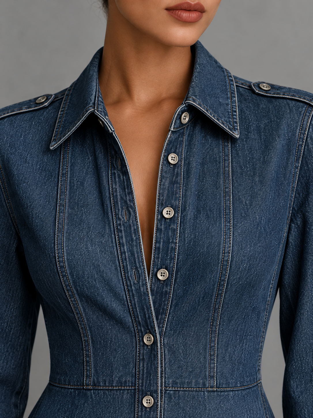 Denim Button Front Maxi Dress