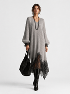 Sequin Knit Dress With Lace Hem