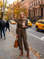 Vintage Plaid Woolen Stand Collar Wide Leg Jumpsuit