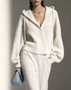 Hooded Long-Sleeve Knit Cardigan