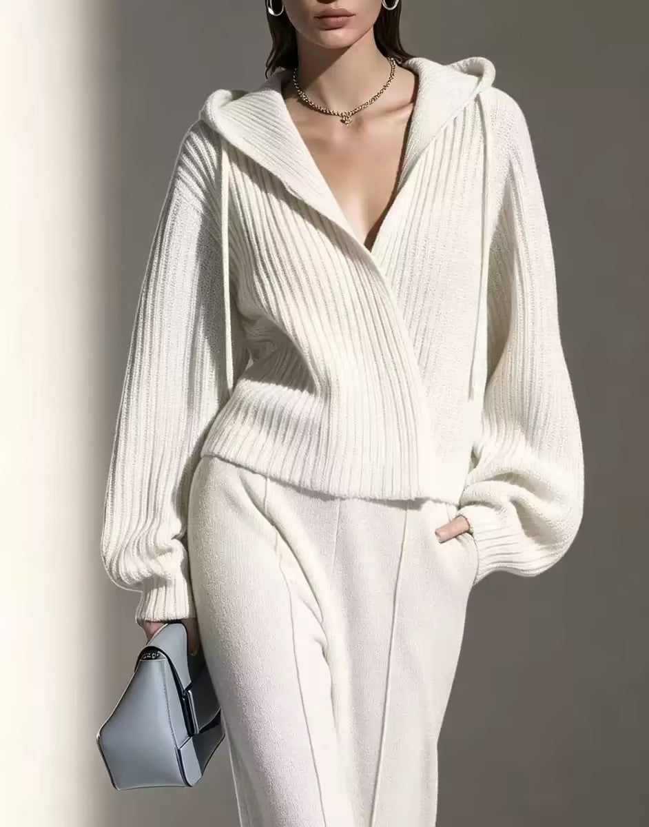 Hooded Long-Sleeve Knit Cardigan
