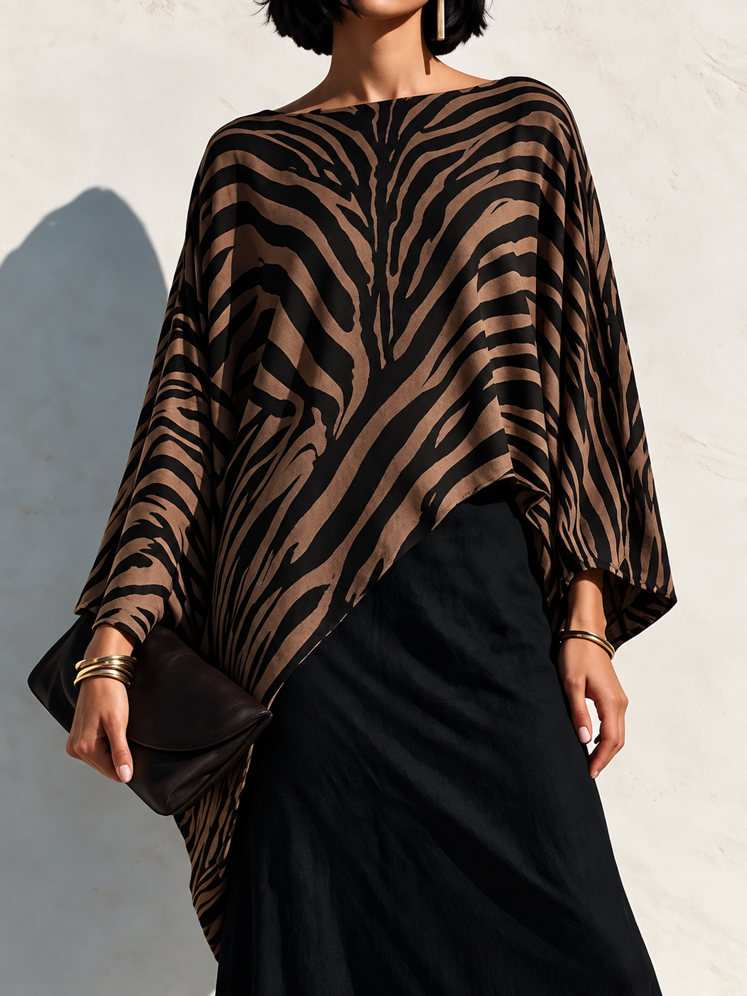 Zebra-Print Asymmetric Hem Cotton-Blend Top