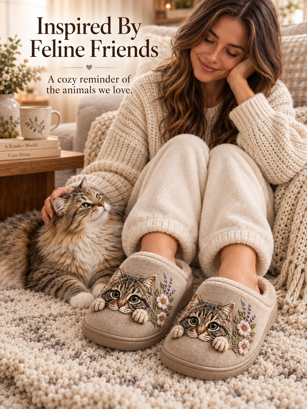 Embroidered Cat Slippers