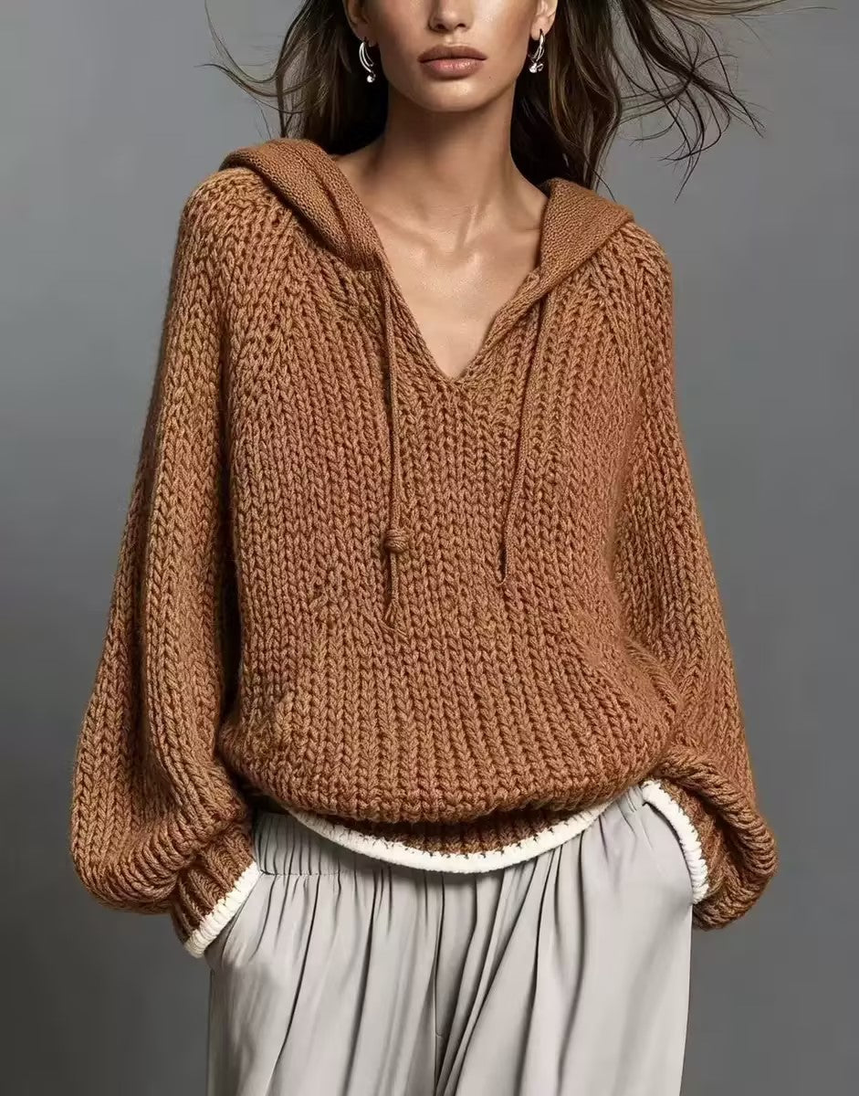 Casual Long-Sleeve Knitted Hoodie