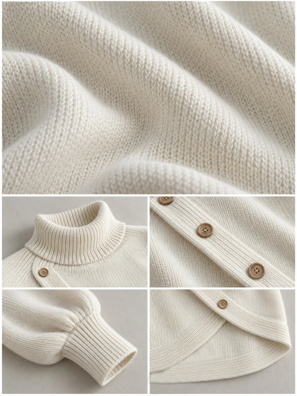 Turtleneck Knit Sweater With Diagonal Wooden Button Detail