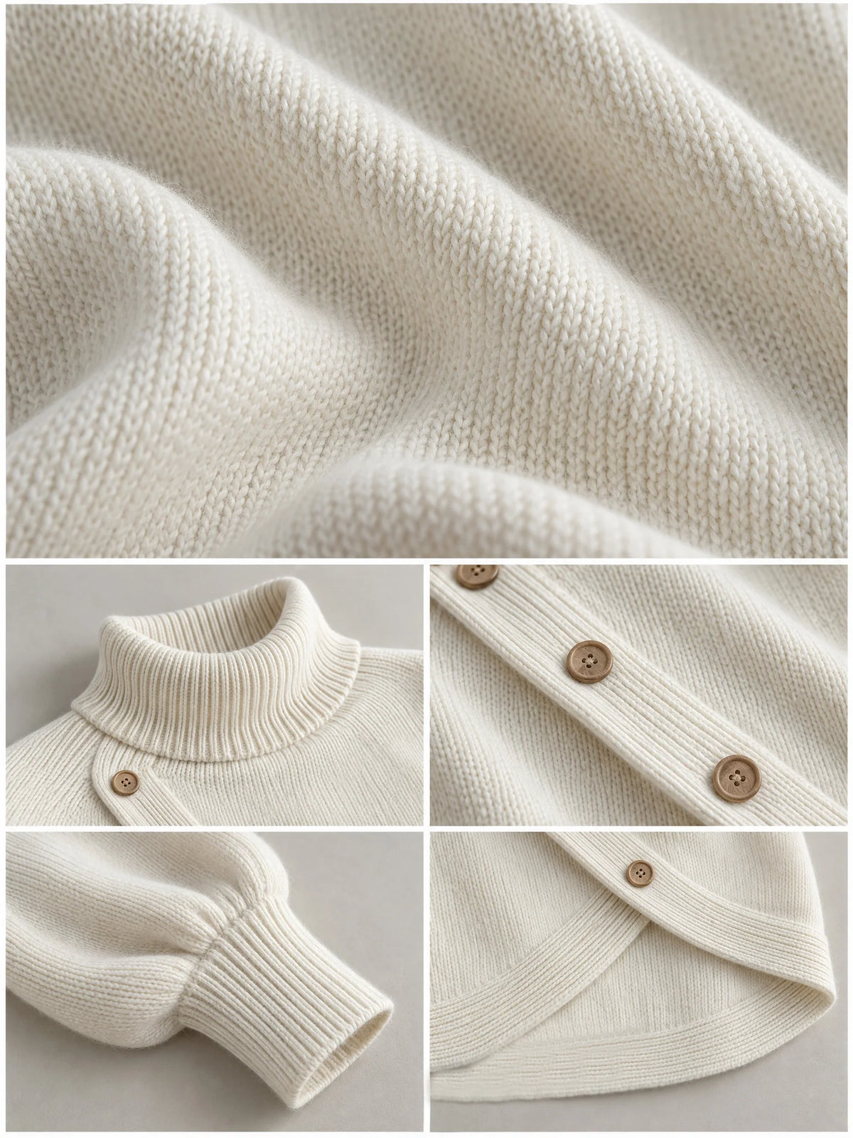 Turtleneck Knit Sweater With Diagonal Wooden Button Detail