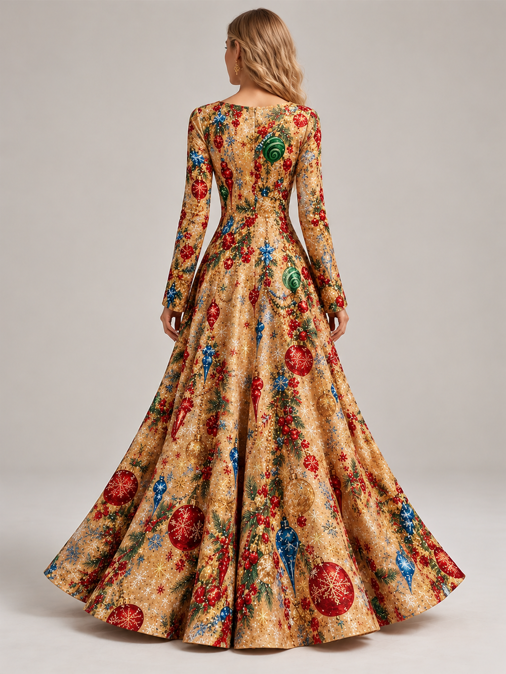 Christmas Ornament Print Maxi Dress