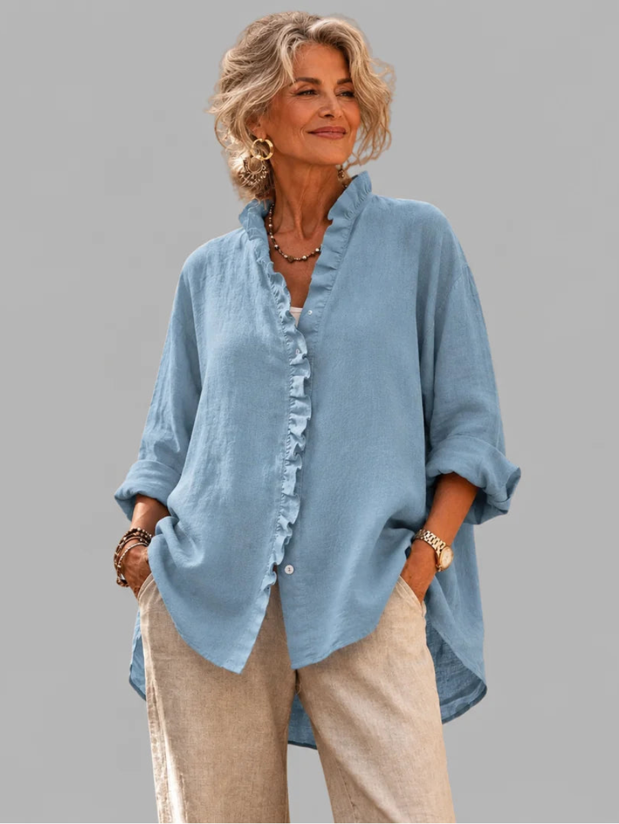 Elegant Ruffled Linen Blend Shirt