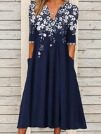 Floral Print V-Neck Relaxed Midi Dress