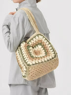 One-Shoulder Magnetic Buckle Large-Capacity Woven Bag