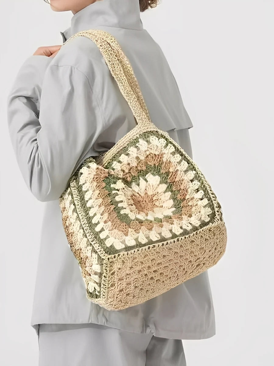One-Shoulder Magnetic Buckle Large-Capacity Woven Bag