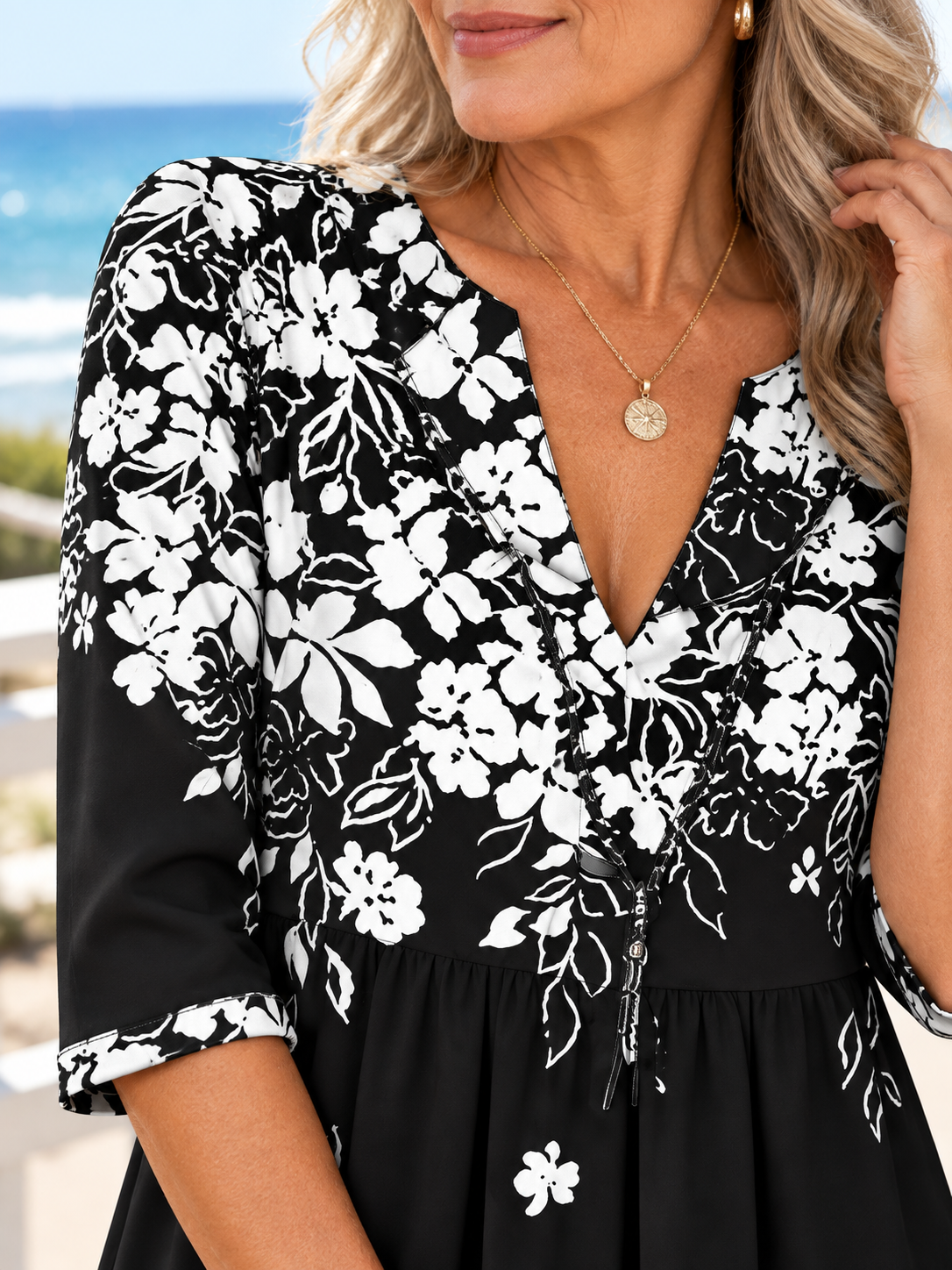 Floral Print V-Neck Relaxed Midi Dress