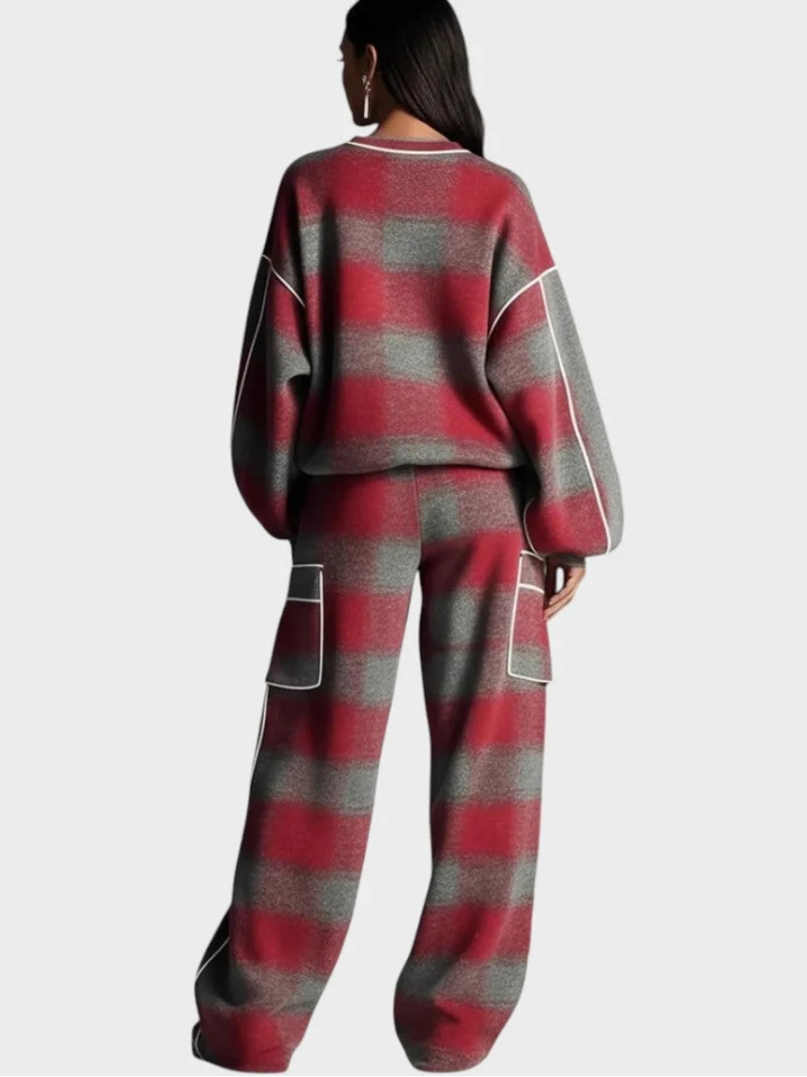 Plaid Oversized Wide-Leg Two-Piece Set