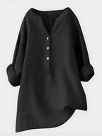 Elegant Cotton-Linen V-Neck Blouse