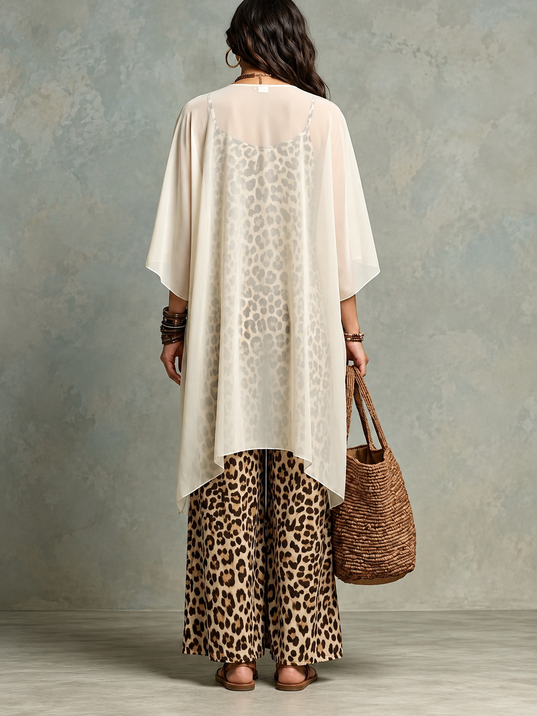 Boho leopard print chiffon ensemble
