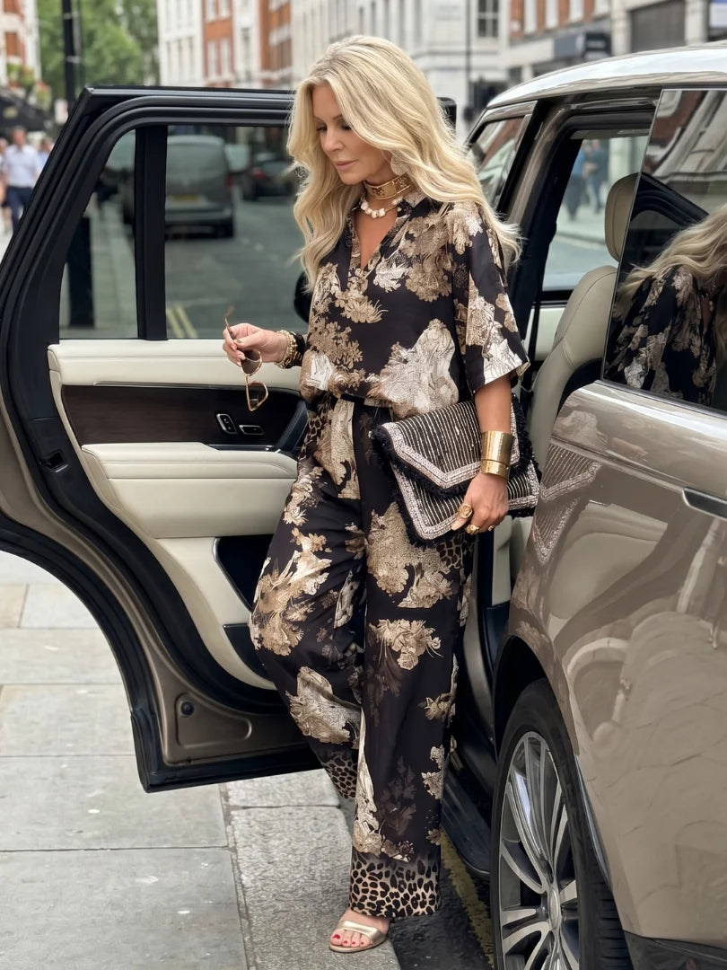 Elegant Printed Wide-Leg Two-Piece Set