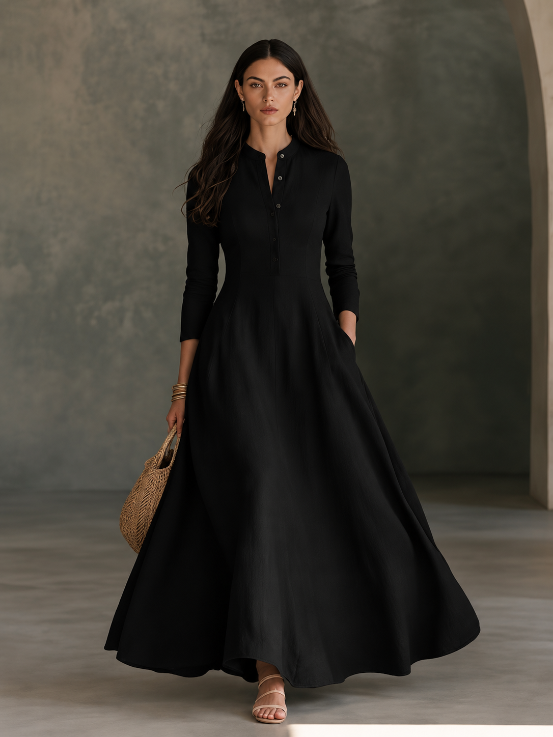 Mandarin Collar Maxi Dress