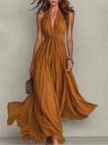 Twist-Waist Halter Chiffon Maxi Dress