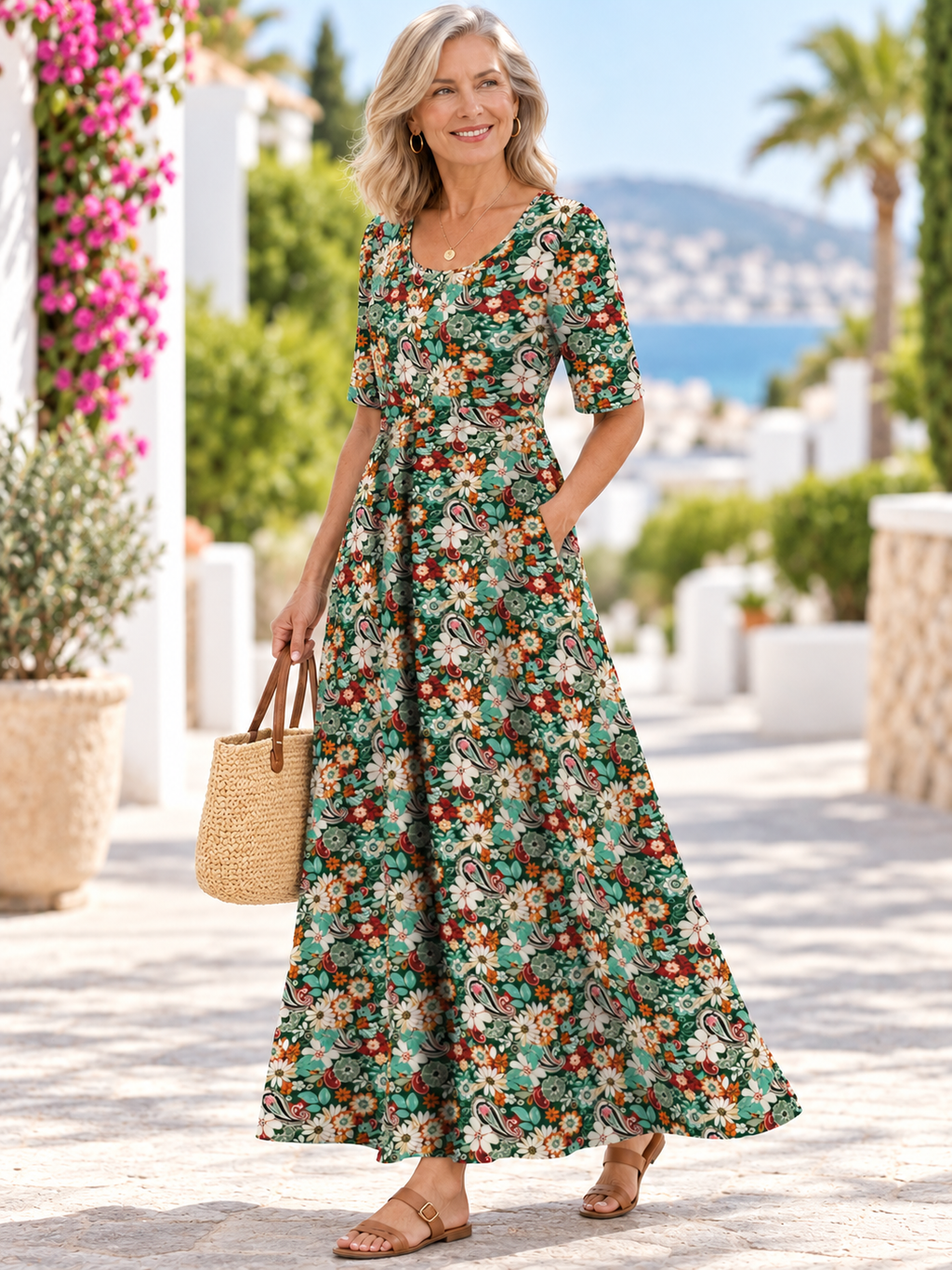 Paisley Floral Pocket Midi Dress