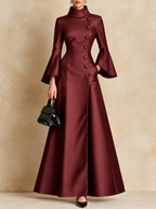 Elegant High-Collar Bell Sleeve Maxi Dress