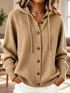 Cozy Knit Hooded Cardigan – Soft Button-Front Sweater