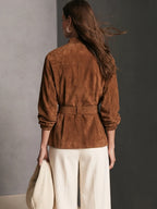 Chaqueta casual marrón de ante de manga larga