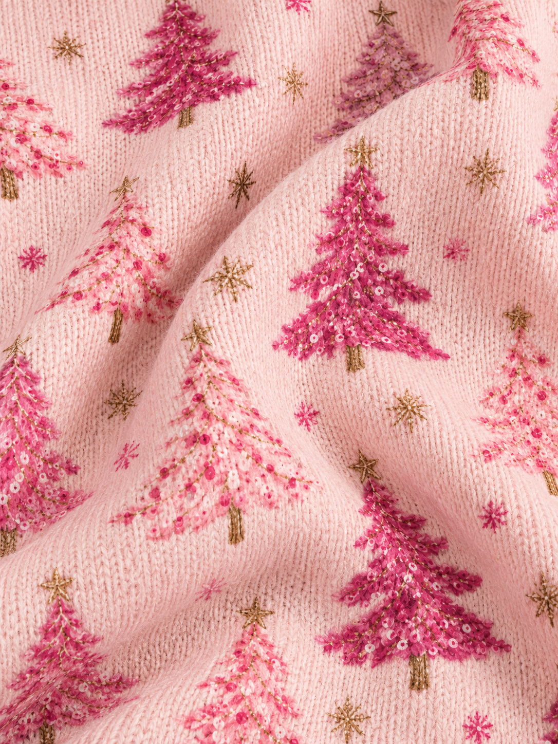 Christmas Tree Print Embellished Knit Sweater