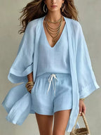 Lightweight Layered Top & Shorts 3-Piece Set