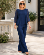 Comfortable Blue 3/4 Sleeve Two Piece Set
