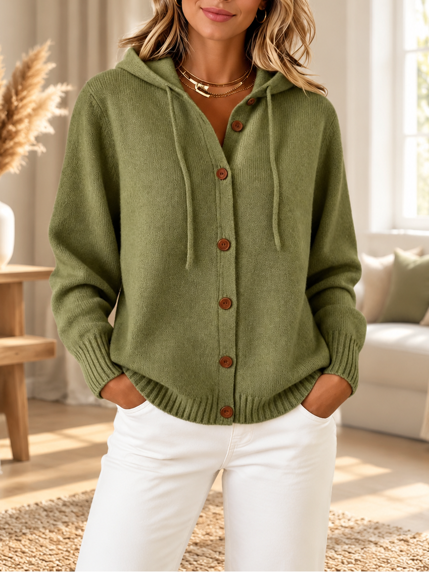 Cozy Knit Hooded Cardigan – Soft Button-Front Sweater