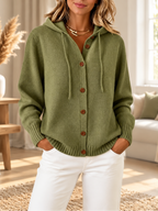 Cozy Knit Hooded Cardigan – Soft Button-Front Sweater