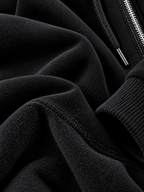 Black Long-Sleeve Hooded Long Coat In Sweatshirt Fabric