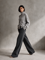 Diagonal‑Zip Funnel Neck Knit Sweater