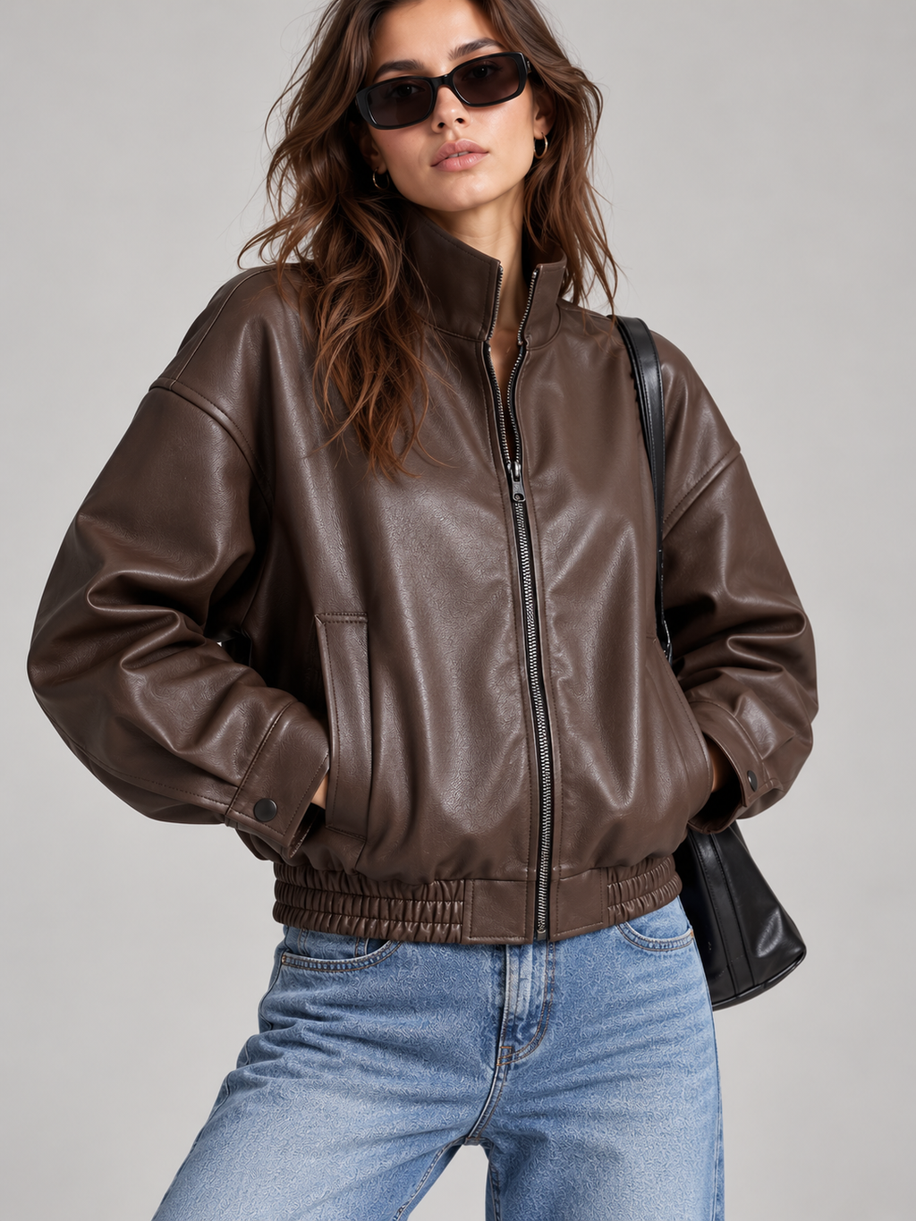 Faux Leather Bomber Jacket