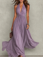 Twist-Waist Halter Chiffon Maxi Dress