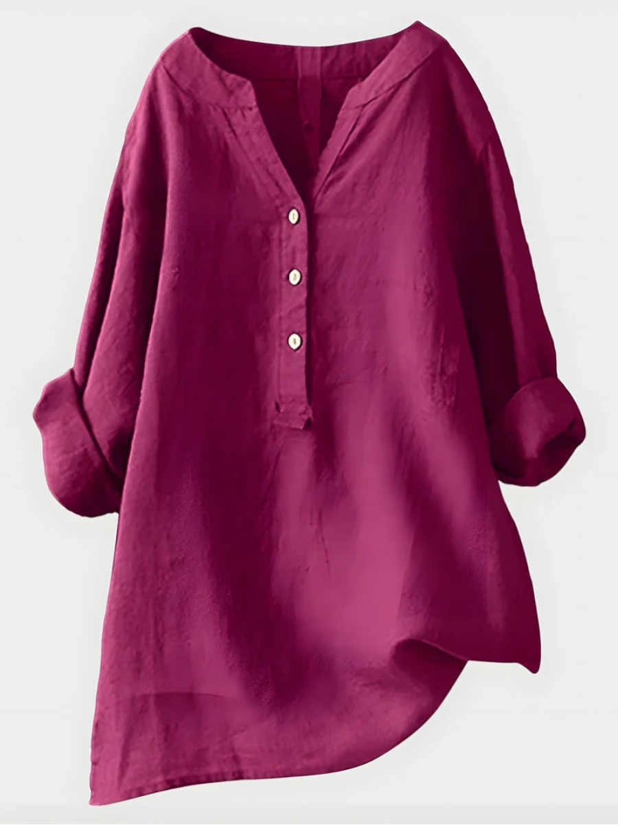 Elegant Cotton-Linen V-Neck Blouse