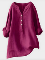 Elegant Cotton-Linen V-Neck Blouse