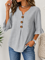 Blusa casual de rayas con cuello en V y manga 3/4