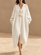 Oversized Ribbed Knit Dress with Braided Rope Trim