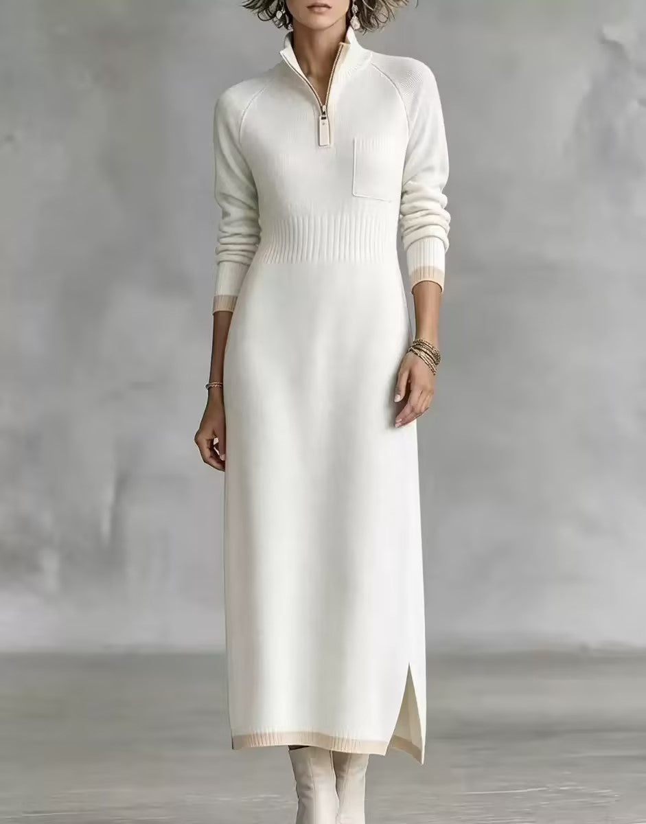 Zip Neck Knit Maxi Dress