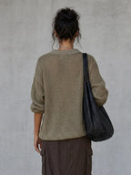 Minimalist Pointelle Half-Zip Long-Sleeve Sweater