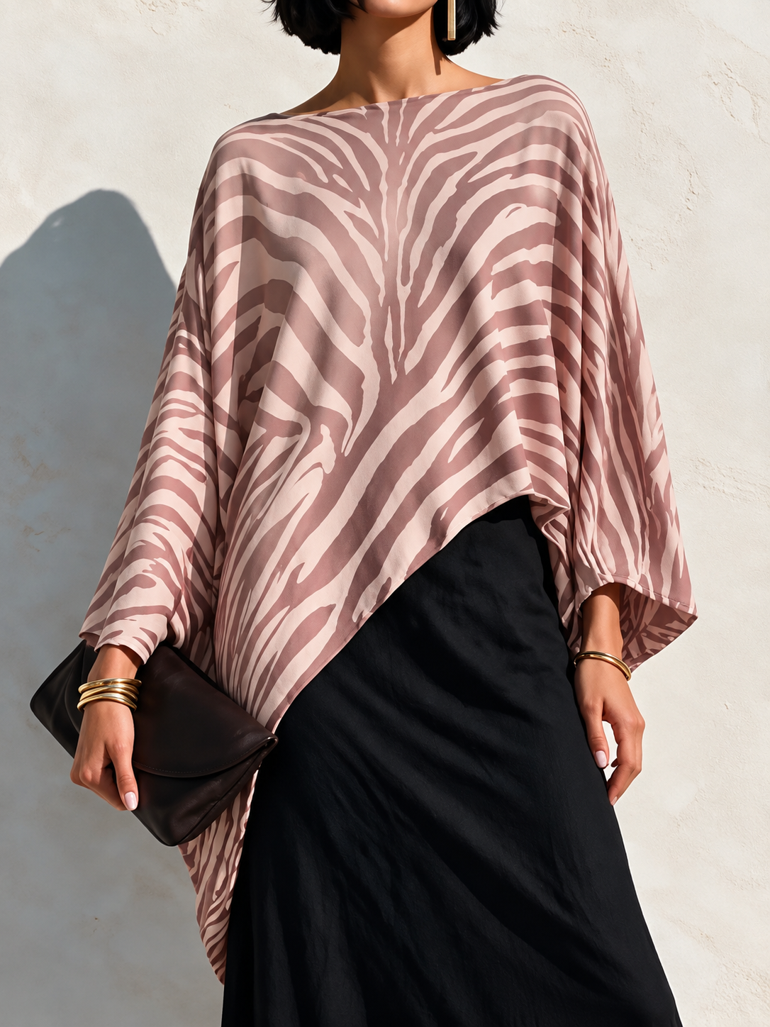 Zebra-Print Asymmetric Hem Cotton-Blend Top