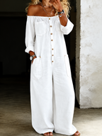Off-Shoulder Denim Jumpsuit