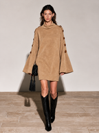Camel Faux Suede Turtleneck Mini Dress