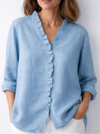 Elegant Ruffled Linen Blend Shirt