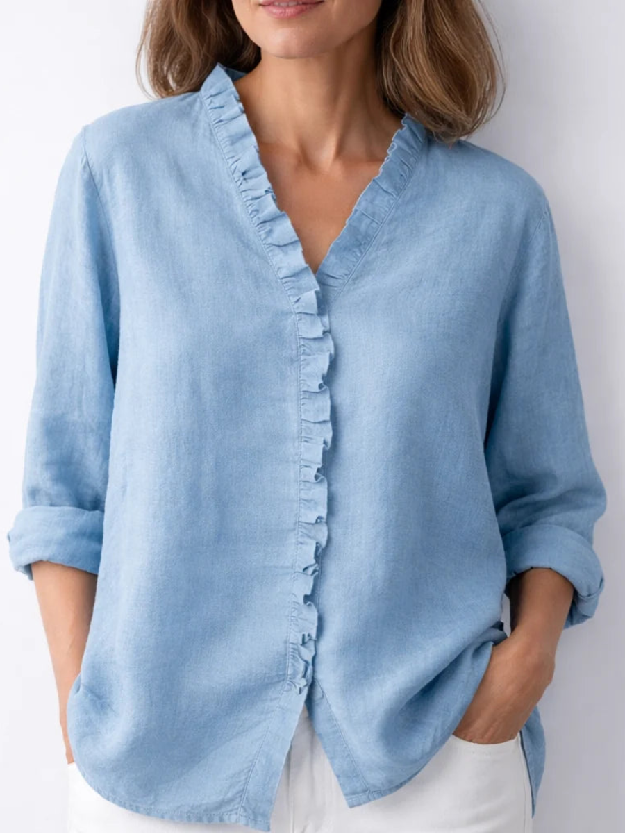 Elegant Ruffled Linen Blend Shirt
