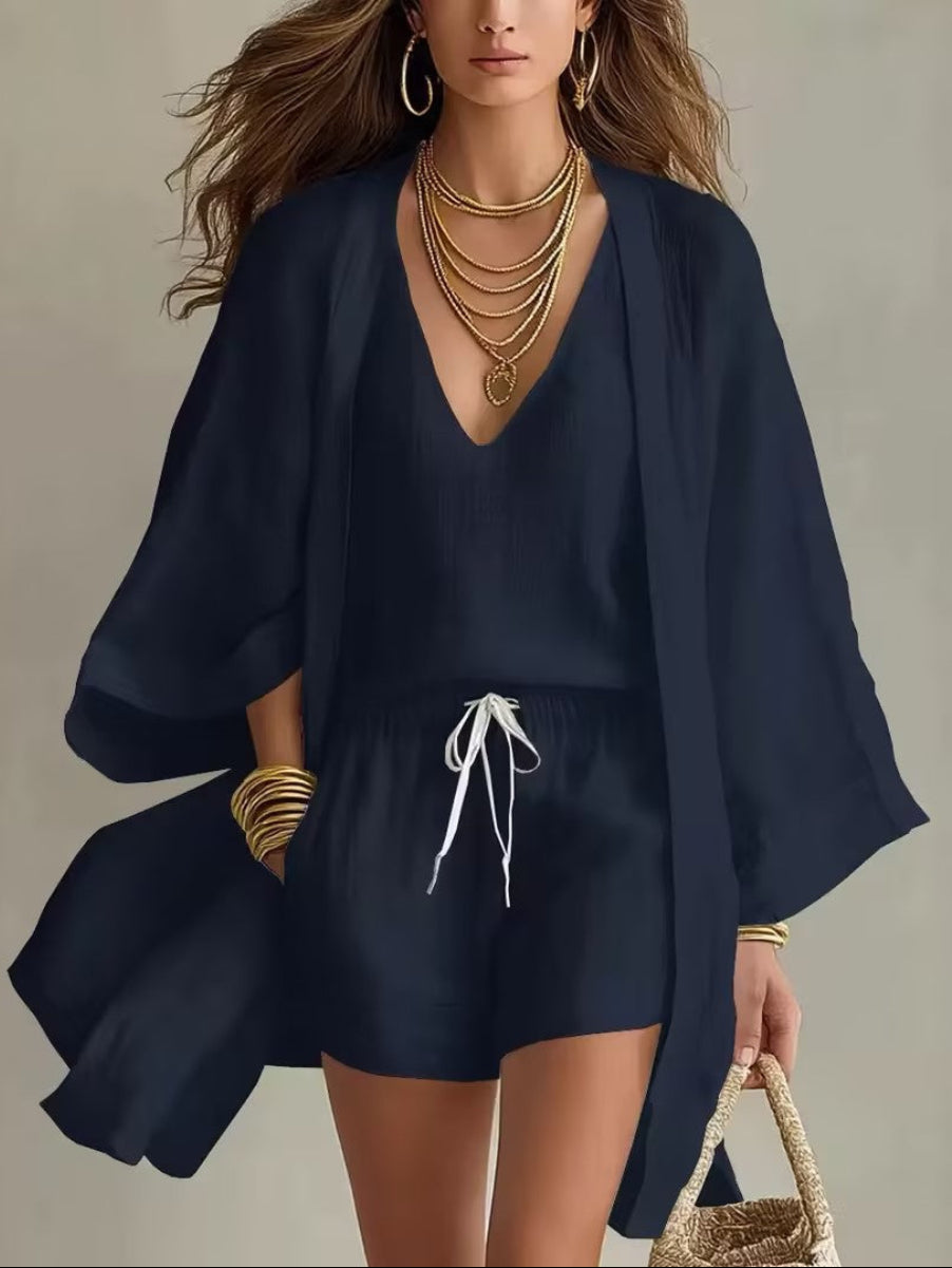 Lightweight Layered Top & Shorts 3-Piece Set