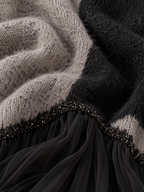 Elegant V-neck Knit And Lace Color-block Panel Maxi Dress