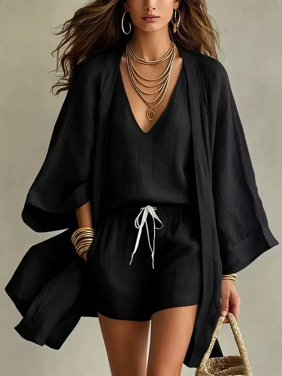 Lightweight Layered Top & Shorts 3-Piece Set