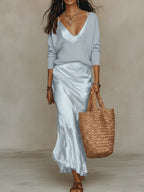 Satin Midi Dress & Matching Sweater 2-Piece Set